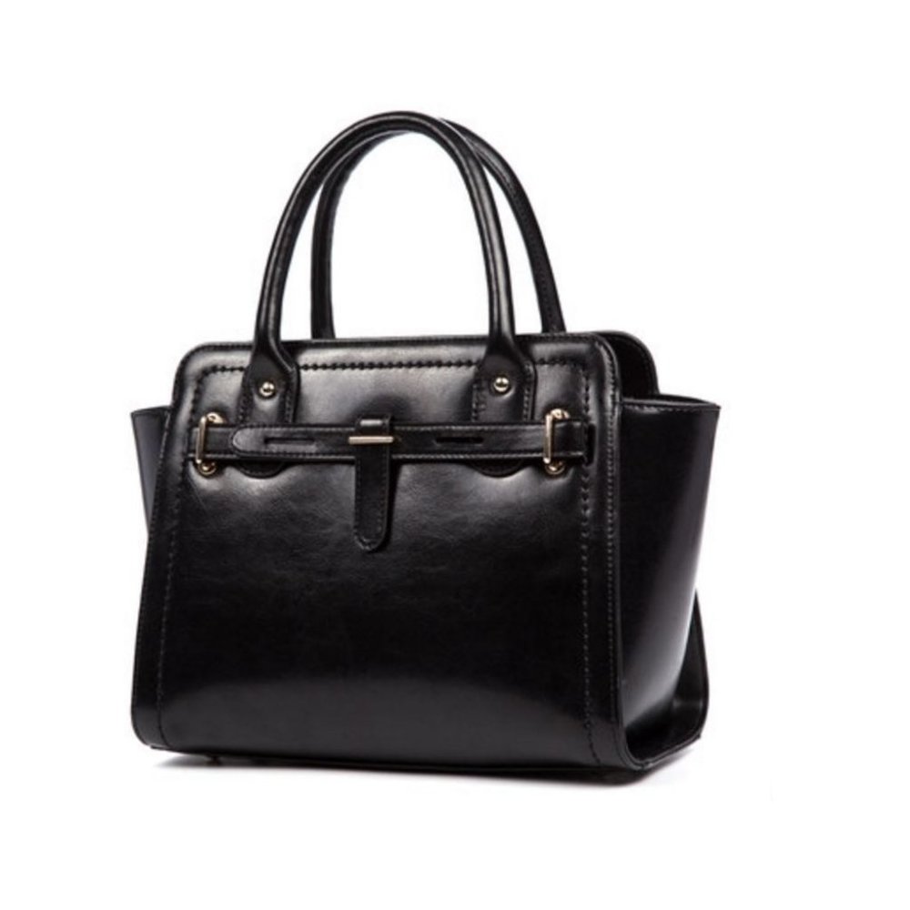 JeHouze Women's Leather Top Handle Purse Crossbody Handbag (Black)